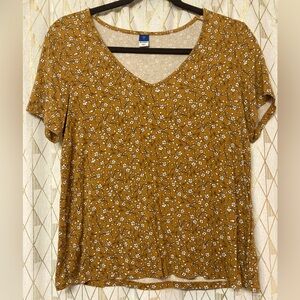 Floral Mustard V-Neck Tee